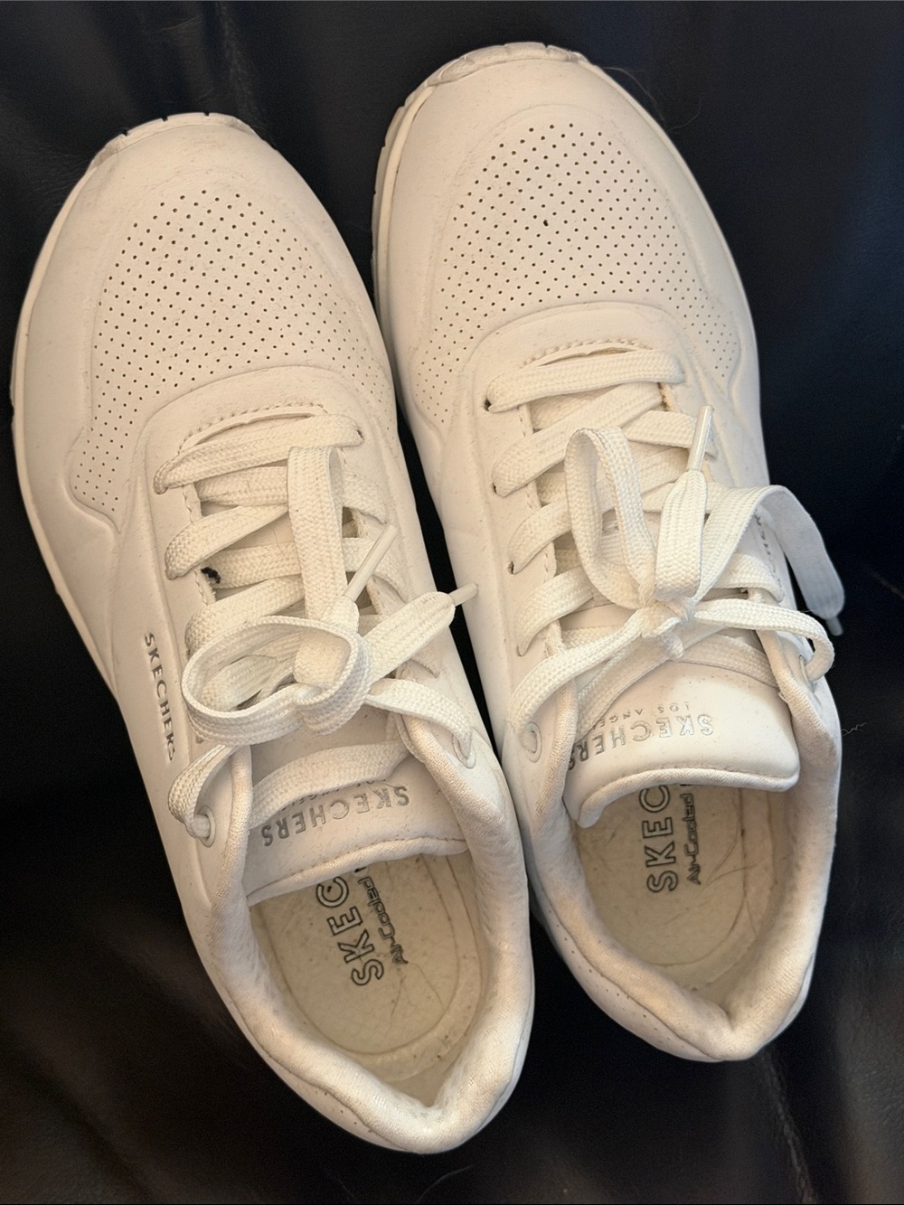 Skechers Men’s White Lace-Up Perforated Athletic Sneakers
